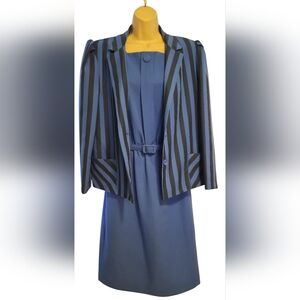 Elegant Blue and Black Striped Women's Blazer